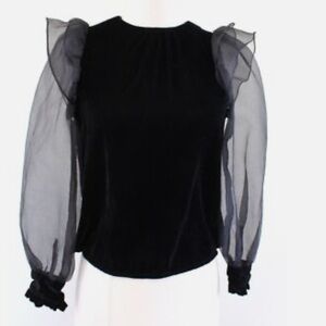 Zara Elegant Black Blouse with Sheer Sleeves